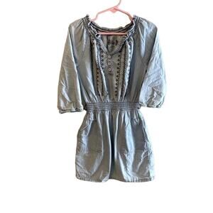 Mudd Lightweight 3/4‎ Sleeve Pullover Jean Dress Embroidery Detail Girl’s size 8